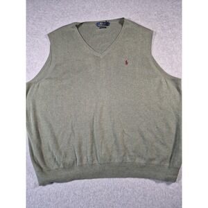 Polo Ralph Lauren Mens 2XB Green Pima Cotton Knit Sleeveless Sweater Vest